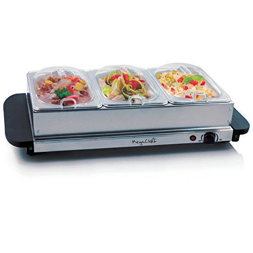 MegaChef Buffet Server & Food Warmer With 3 Removable Sectional Trays, Heated Warming Tray and Removable Tray Frame