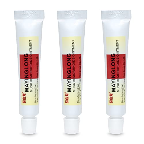 Mayinglong Musk Hemorrhoids Ointment (3 x 10g Tubes), 30g - Maximum Strength Formula for Hemorrhoidal Fast Relief, Soothes Itching, Burning & Discomfort - Fast-Acting Treatment to Shrink Swelling