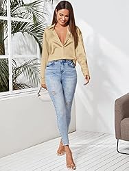 MakeMeChic Women's Satin Silk Long Sleeve Blouse