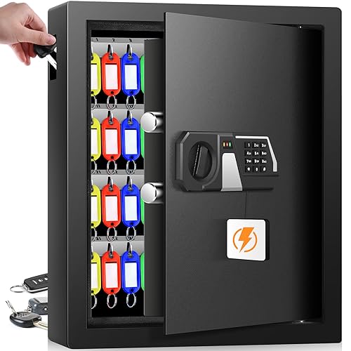 Photo 1 of Nebakne 71 Keys Fireproof Key Lock Box, Anti-Theft Key Box Wall Mount with Adjustable Hook Plates, Key Tags and Side Opening, Key Safe Key Cabinet Key Organizer for Home Office Garage Rental Business