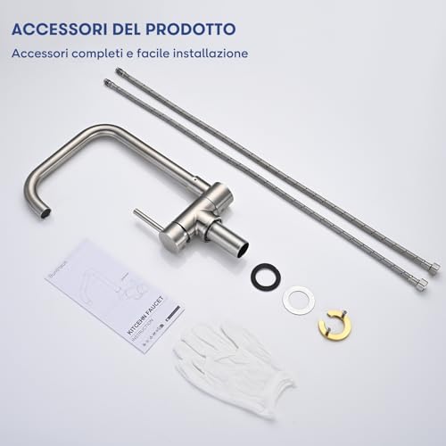 BuntHaus Folding Kitchen Tap, Folding Kitchen Mixer, 360° Rotatable Kitchen Tap, Folding Kitchen Mixer Under Window in Brushed 304 Stainless Steel