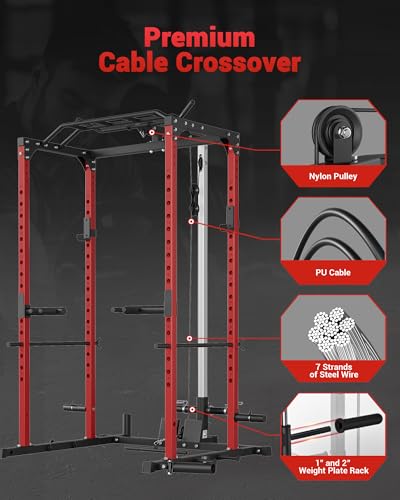 GarveeLife Power Cage, Multi-Functional Power Racks for Home Gym with Cable Crossover System, 1600LBS Weight Capacity Fitness Reality Squat Rack for Strength Workout with More Training Attachment