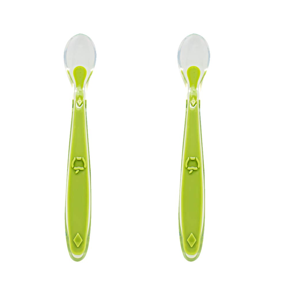 Callowesse Baby Long-Lasting Durable Silicone Spoons with Easy Grip, Soft Tips, BPA-Free, Dishwasher and Microwave Safe, Bright Colours to Make mealtimes More Fun 2 Pack - Green