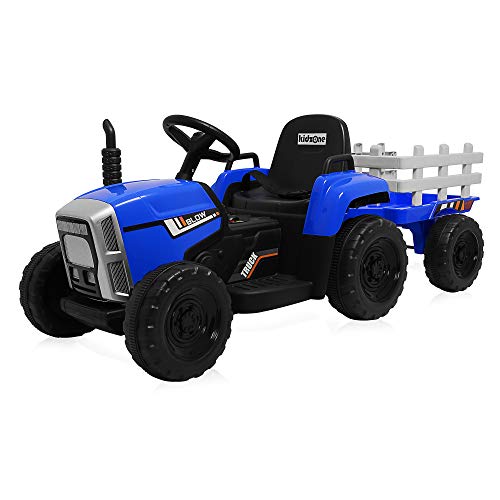 Kidzone 12V Kids Battery Powered Electric Tractor with Trailer Toddler