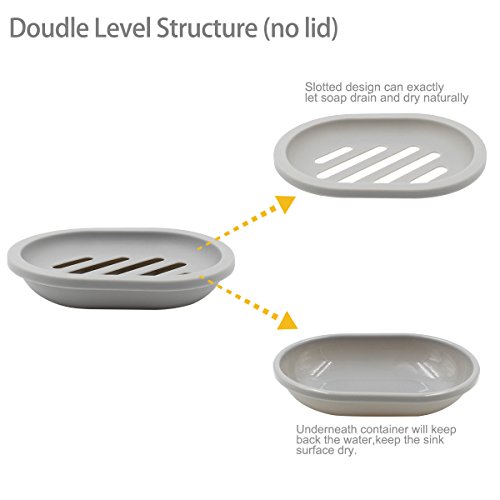 Topsky 2-Pack Soap Dish with Drain, Soap Holder, Soap Saver, Easy Cleaning, Dry, Stop Mushy Soap (Grey)