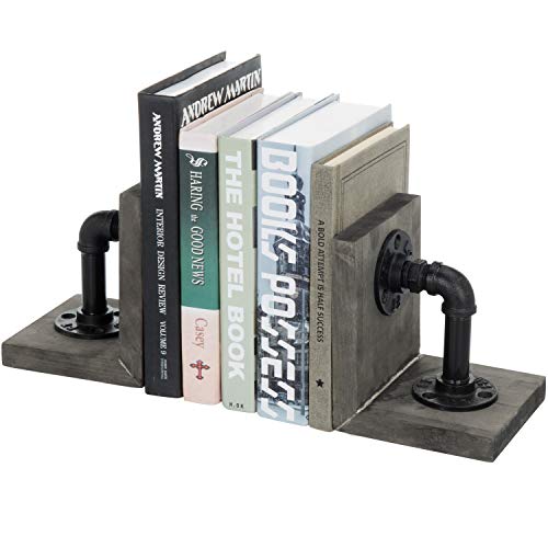 MyGift Vintage Gray Wood L Shaped Decorative Bookend with Industrial