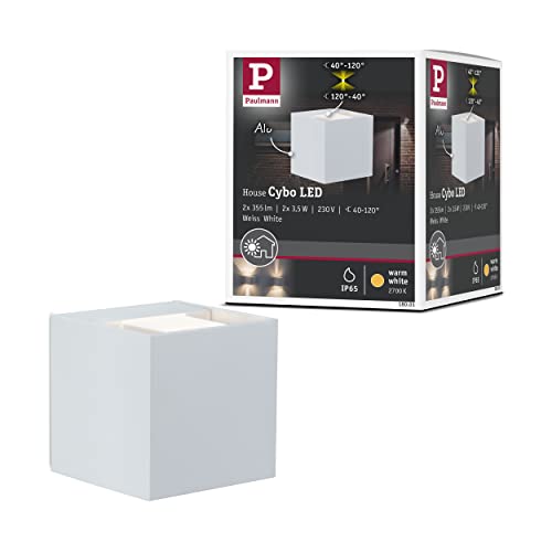 Paulmann 18001 Wandaufbauleuchte Hauswand LED Orientierungslicht Cybo eckig Lampe 2x3W weiß 80x80 mm Außen IP65 strahlwassergeschützt Lichtakzente