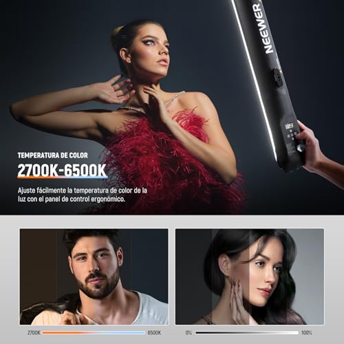 NEEWER BÁSICO 21W Tubo Luz LED Manual 35.5"/90cm, Iluminación Video Inflable Bicolor Portátil TPU, 2700-6500K 1300Lux 12 Efectos CRI95 2500mAh Batería, para Fotografía Estudio Grabación, GC21B