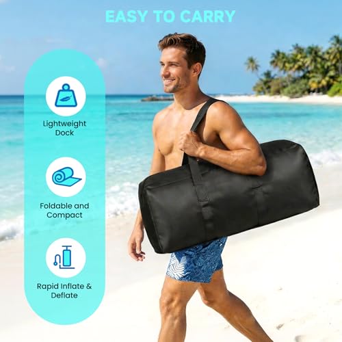 BIOOICH 2 in 1 Inflatable Floating Dock, 8.2FTx7.2FT Floating Mat with Mesh Swim Area & Portable Pool Island Platform with Air Pump, Repair Kit, Storage Bag & Linking Ropes for Swimming, Lake, Beach