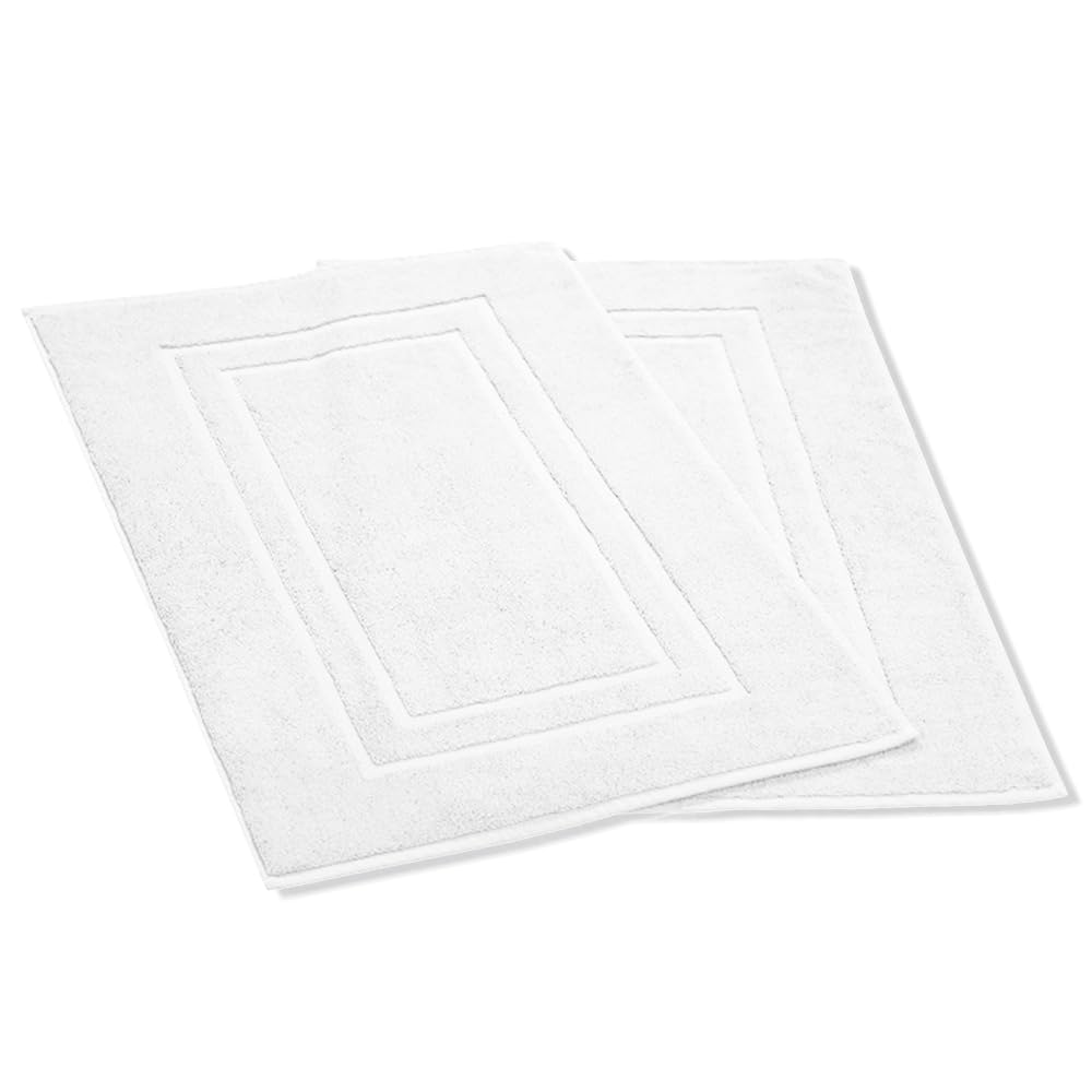 Makooz 2 Cotton Banded Bath Mats – Not Bathroom Rug - 50x70 CM 100% Ring Spun Cotton – Machine Washable, Ultra Soft, Water Absorbent, Quick Drying Plush Shower Bathroom Foot Towel - White