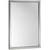 Bobrick 290 Series 304 Stainless Steel Welded Frame Glass Mirror, Satin Finish, 24" Width x 36" Height