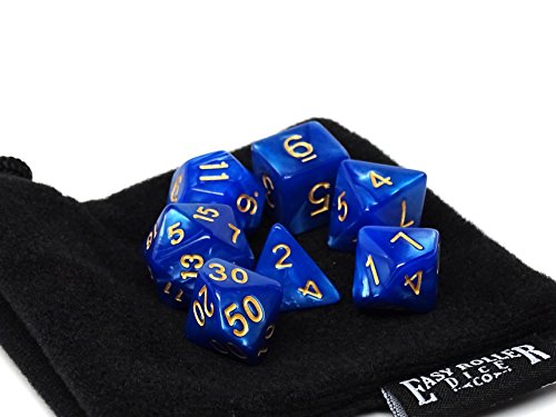 Royal Blue Marble Polyhedral Dice Set | 7 Piece | PRISTINE Edition | FREE Carrying Bag | Hand Checked Quality