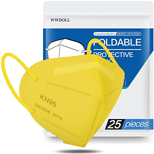 WWDOLL KN95 Face Mask 25 Pack, 5Layers Breathable KN95 Masks, Yellow