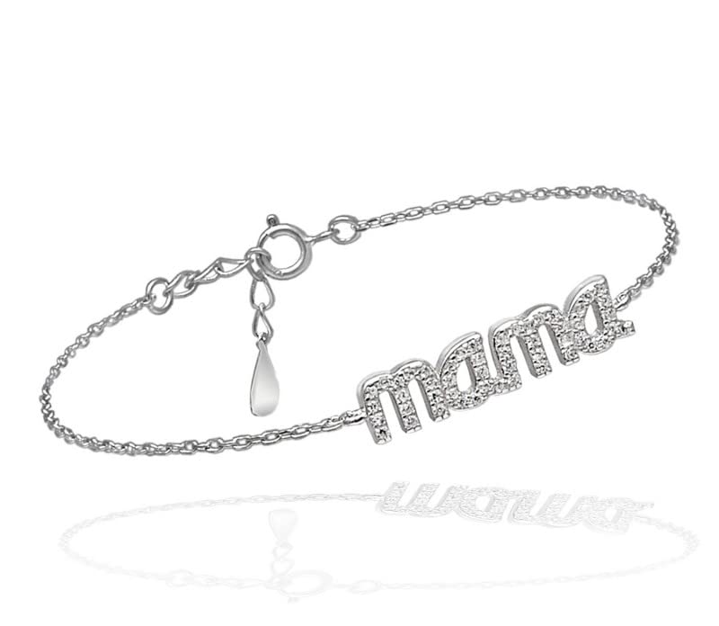 Mama Bracelet with 925 Sterling Silver Cubic Zirconia, Bracelet with Link Chain and Mum with Zebra Stones, Bracelet Length 16 + 4 cm Extender from Tourmaline by Martina