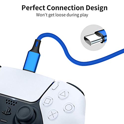 2 Pack 10FT Charging Cable for PS5 DualSense and Xbox Series X/S / Switch Pro Controller, Ackmioxy Charging Cord Nylon Braided Type-C Port Charger Accessories for Playstation 5/ Xbox Series S/X (Blue)