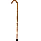 THY Collectibles Wooden Cane Walking Stick with Rubber Tip for Men and Women Ergonomic and Fashionable - 35 inch Camel Brown Notched Detail Cane with Crook Handle