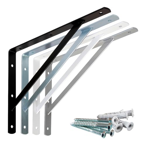 PRIOstahl Schwerlastträger 10 Stück 205x250mm Schwarz - Regalwinkel Heavy Duty - Schwerlastkonsole Winkelträger mit Schrauben Dübel