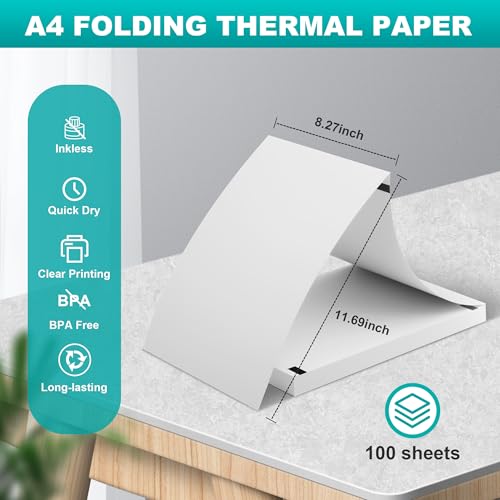 (100 Sheets) A4 Thermal Paper Foldable, BPA-Free, Quick Dry, Thermal Paper for Documents, Web Pages and Photos (100)