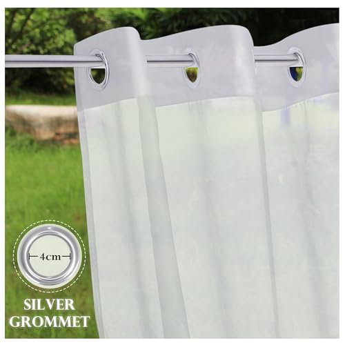 PONY DANCE Voile Curtains, White Transparent Curtain, Set of 2, Living Room Curtains with Eyelets, Linen Look, Sheer Curtains, H 213 x W 137 cm, White