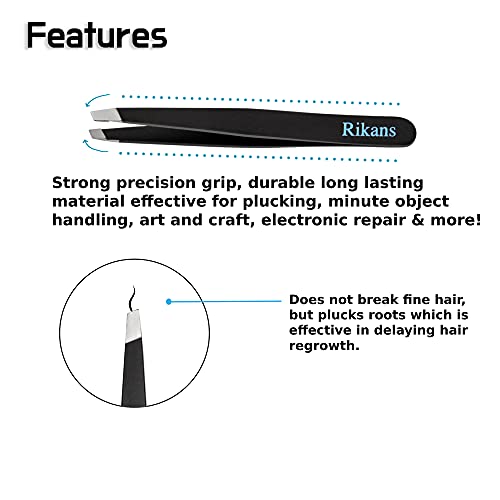 Rikans Precision Tweezers Set Pack of 4 Black Professional Tweezers