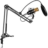 Floureon BM-800 Condenser Microphone Black+ Pop Filter Wind Screen + Arm Stand with XLR Male to XLR Female Microphone Cable for Studio Recording (Black)