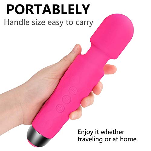 Handheld Personal Wand Massager Rechargeable with 8 Powerful Speeds 20 Vibration Modes, Cordless, Waterproof Massager for Muscle Aches Sports Recovery, Whisper Quiet - Pink
