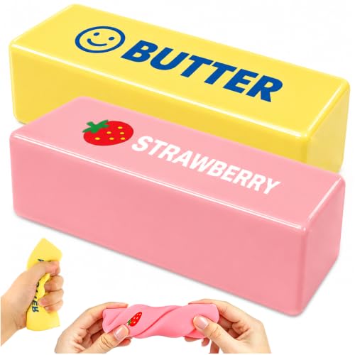 2Pcs Butter Strawberry Toy, Slow Rebound Butter Stick Soft Butter Stress Relief Block Sensory Fidget Toys for Kids Adults Office Home