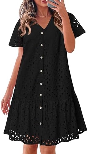 amazon plus size linen dresses IN'VOLAND Women's Plus Size Black Short Sleeve Dress Crew Neck Cotton Linen Dresses with Pockets at Amazon Women's Clothing store