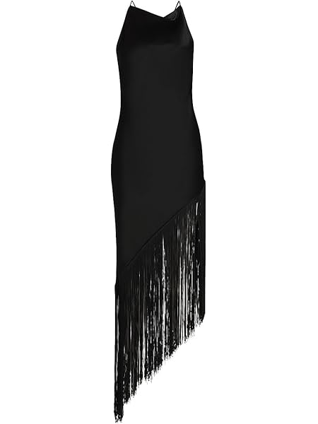 LaPointe Fringed Satin Cowl-Neck Midi Dress