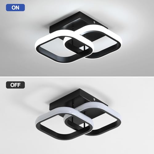 Comely 2 Packs Modern LED Ceiling Light, 22W 2475LM Small Square Indoor LED Ceiling Lamp for Bedroom, Hallway, Balcony, White Light 6500K, Black, 24 cm