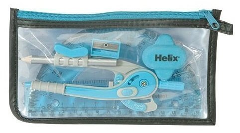 1 x Blue Helix Super School Kit Maths Set, Ruler, Protractor, Compass