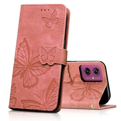 CXTcase for Motorola Moto G55 Case, Premium Leather Folio Flip Stand View Cover, Full Protection Magnetic Closure Case Compatible with Motorola Moto G55 Phone Cover, Pink