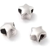 DanLingJewelry 10Pcs Silver Color Star Stainless Steel European Beads 4.5 mm Large Hole Celestial Star Spacer Beads for Jewelry Making Bracelets