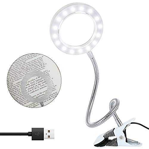 LED Lupenleuchte 8X Tageslicht Lupenlampe Tischlupe mit Klemme USB Tischklemme Lupenleuchte Lupe mit LED für Handwerkliche Arbeiten Lesen Arbeit Nähen Hobbys Sehschwäche