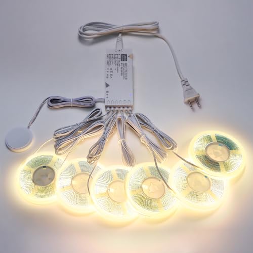 AIMENGTE Tira de Luz LED COB 12V para Gabinetes, Atenuación Táctil Penetrante 6-en-1, para Gabinetes de Vino, Estanterías de Zapatos, Gabinetes de Exhibición, Armarios, Gabinetes de Cocina y