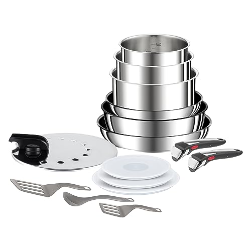 Tefal Ingenio Preference On 15-teiliges Topf und Pfannenset abnehmbarer Griff, stapelbar, platzsparend, Topfset Induktion mit Antihaftversiegelung, ei