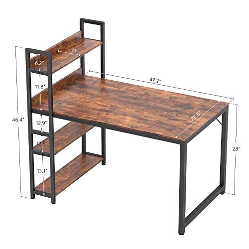 CubiCubi Computer Desk 47 inch with Storage Shelves Study Writing Table