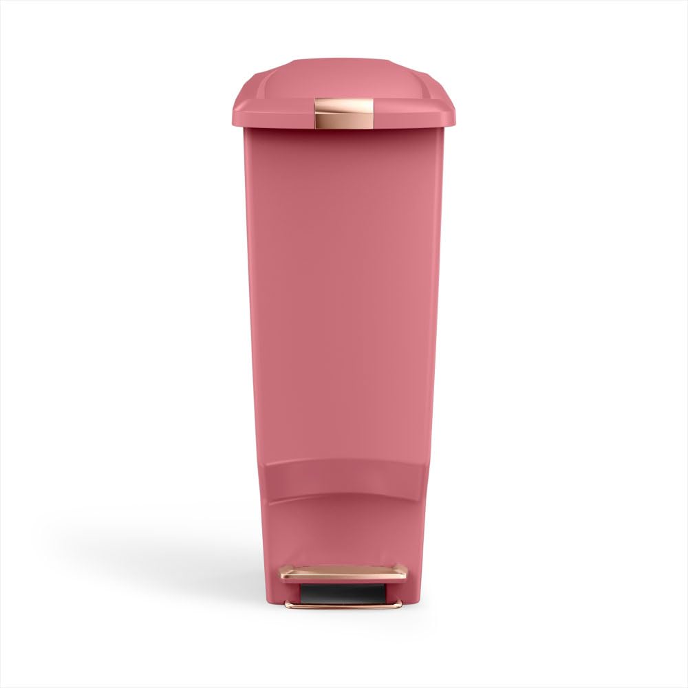 simplehuman 40 Liter / 10.6 Gallon Hybrid Slim Kitchen Step Trash Can with Secure Slide Lock, Blush Plastic