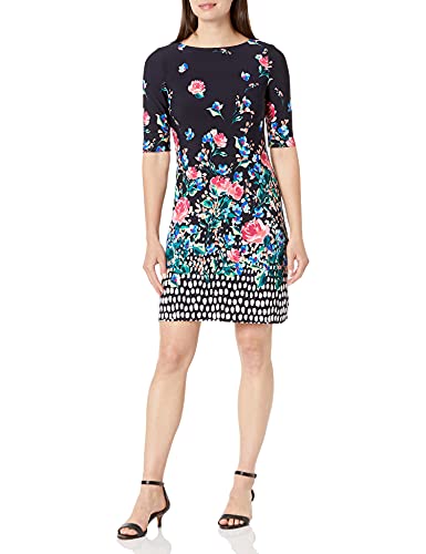 Patterned Elbow Sleeve Shift Dress 