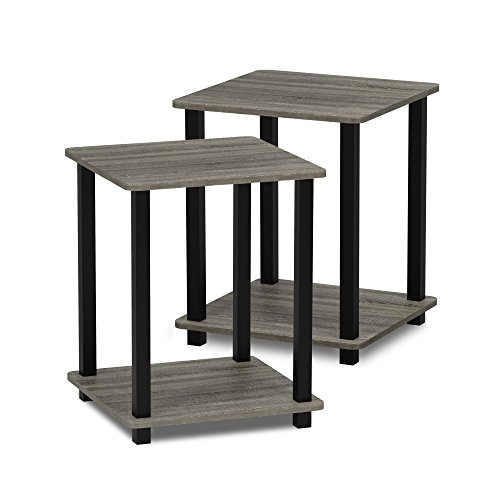 Furinno 12127GYW/BK Turn-S-Tube End Table 2-Pack, French Oak Grey/Black