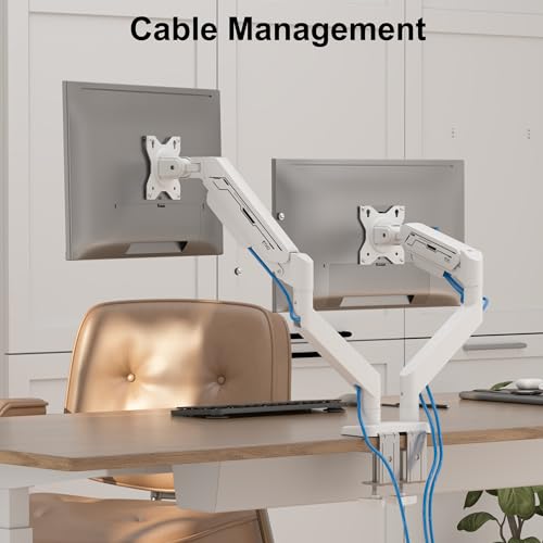 ETHU Dual Monitor Arm, Heavy Duty Monitor Desk Mount with Gas Spring, Full Adjustable VESA Monitor Mount for 17-38 inch Screens to 2-12KG, Dual Monitor Stand with Ergonomic Design, White
