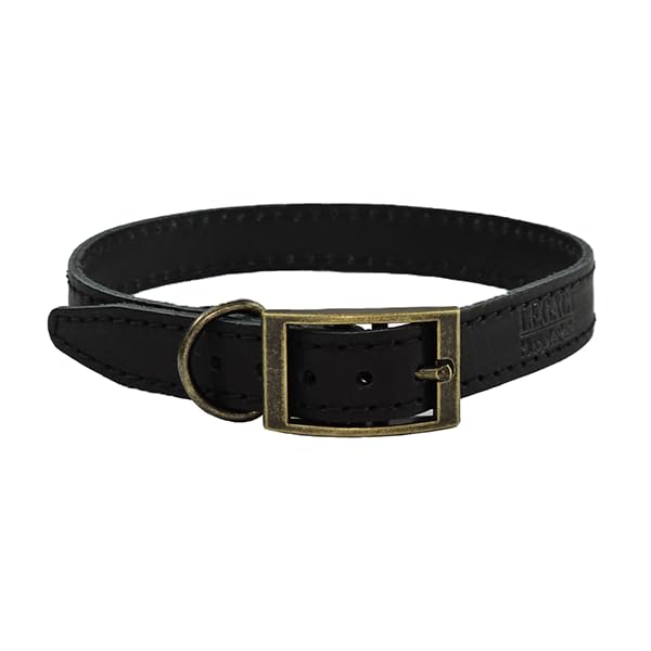 HugglePets Legacy Leather Dog Collar - Black (Large, 40-45cm) Strong & Durable Genuine Leather Collar for Large Dogs with Classic Brass Ring and Buckle Fastening.