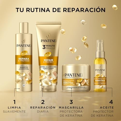 Pantene pro-v shampoo repara e protege 1 l com dispensador, máscara protetora de queratina 500ml, cabelos secos e danificados