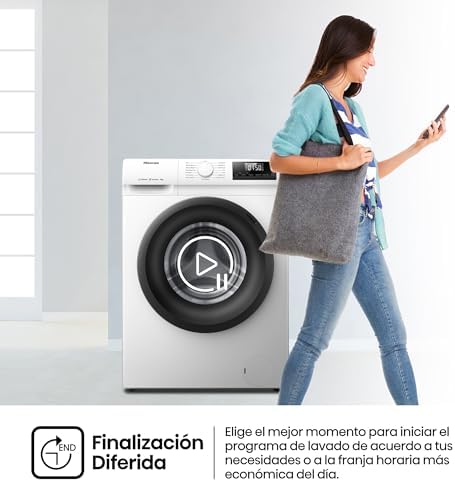 Hisense wf1q8041bw2 - máquina de lavar, classe a, 8 kg, 1400 rpm, altura 85 cm x largura 60 cm, branca, função vapor 99,9%, quick wash+, lavagem automática, conclusão retardada, tecnologia inverter