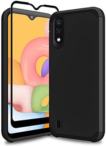SunRemex Galaxy A01 Case with 9H Tempered Glass Display screen Protector,Heavy Obligation [Dual Layer] Hybrid Shock Proof Protecting Rugged Bumper Cowl Case for Samsung Galaxy A01 Cellphone (Black)