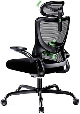 Silla Oficina Ergonómica, Silla Escritorio Ergonómica con Reposacabezas 2D Ajustable, Soporte Lumbar 2D, Reposabrazos Plegables 3D, Ajuste de Altura, Silla Oficina Giratoria hasta 136 kg