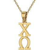 King Greek Chi Omega Vertical Gold Pendant for Women,925 Sterling Silver Necklace with 18 inch Chain