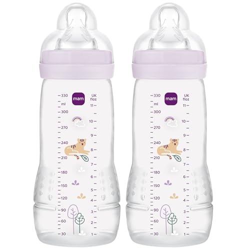 MAM Easy Active Bottles, 2X 330ml, Easy-Grip Ergonomic Shape, Pink