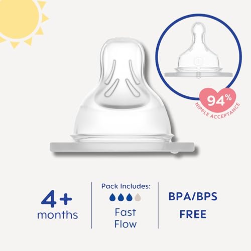 MAM Bottle Nipples Fast Flow Nipple Level 3 (Set of 2), for 4+ Months, SkinSoft Silicone Nipples for Baby Bottles, Fits All MAM Bottles