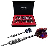 WINSDART Steel Tip Darts Set 12 Pack 22 Grams with Nonslip Iron Barrel Aluminum Dart Shafts 2 Style Flights and Darts Sharpener, Gift Case (Black)
